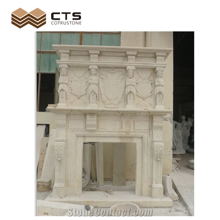 Indoor Two Tier White Beige Fireplace Mantel Stock Promotion