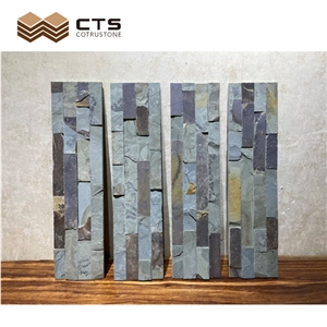 Light Blue Grey Exposed Wall Covering Rectangle Slate Stone