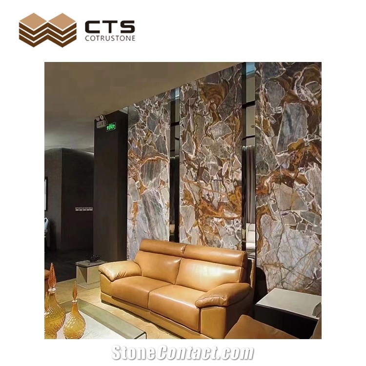 Luxury Stone Versailles Gold Slab Tile Hotel Wall Decoration