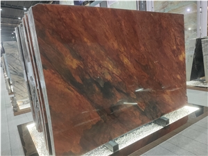 Phoenix Red Marble Luxury Decor Yellow Fancy Slab