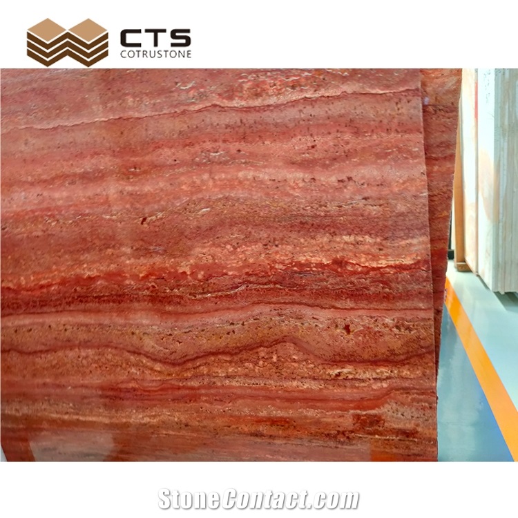 Various Design Projects Allow Rose River Red Travertine Slab