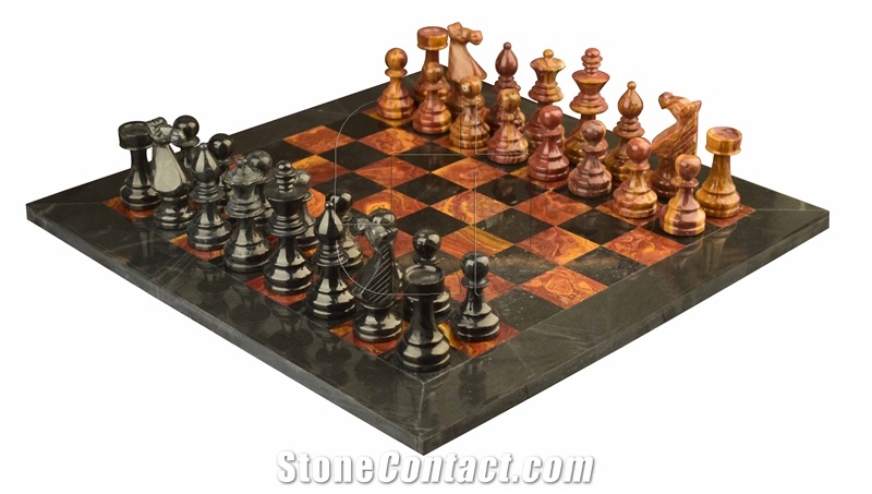 Black & Red Onyx Marble European Series Chess Set