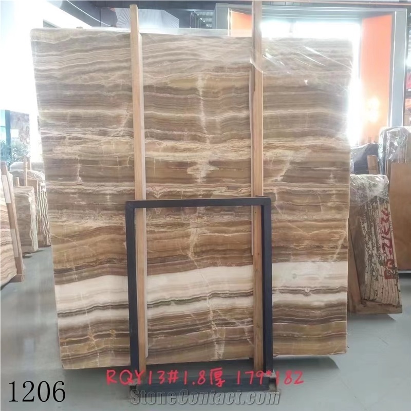 Golden Line Onyx Gold Yellow Wooden Slab In China Market
