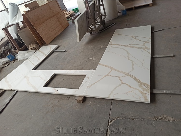 Engineered Stone Calacatta Gold Quartz Countertop For Kitchen
