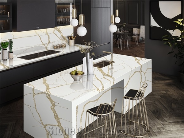 Modern Style Calacatta Gold Quartz Slab For Home Decor