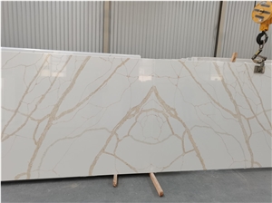 Quartz Stone Solid Slab Calacatta White Gold Color