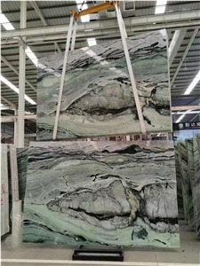 Bookmatched Polished Natural Green Marble Slab Tiles