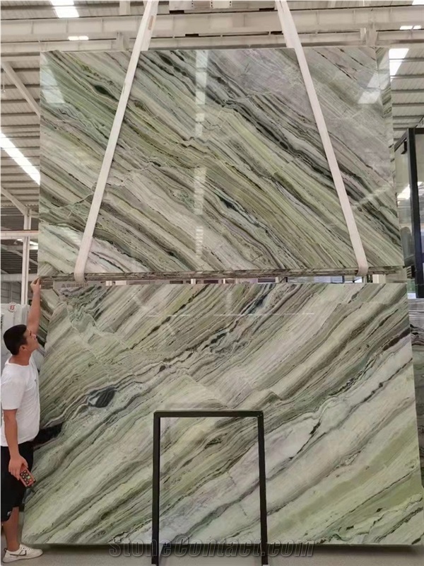Bookmatched Polished Natural Green Marble Slab Tiles