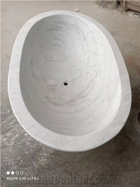 Chongwu Customized Carrara White Marble Oval Bathtub
