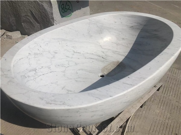 Chongwu Customized Carrara White Marble Oval Bathtub