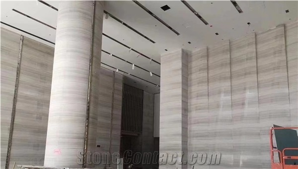 First Quality White Wooden Veins Marble Honed