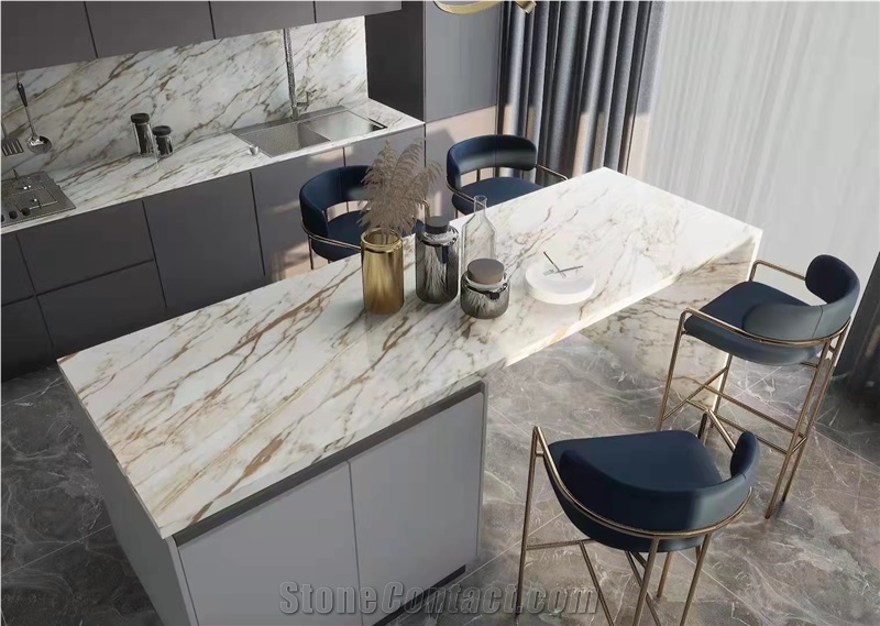 New Polish Calacatta Gold Marble Slabs Kitchen Countertops