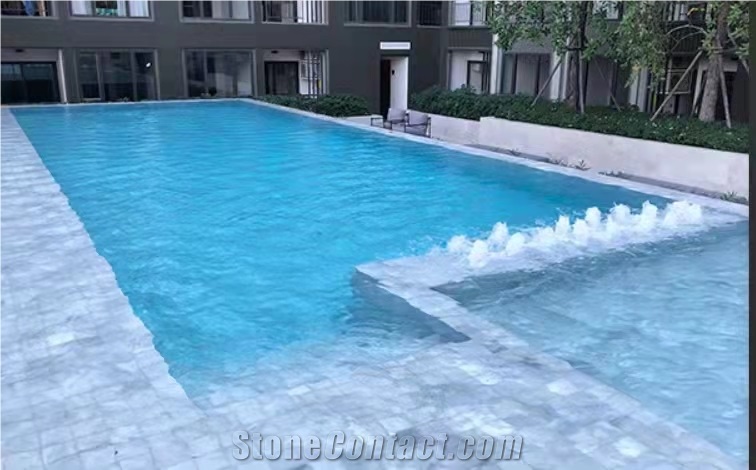 White Color Swimming Pool Stone Tile, Grey Pool Mosaic Paver