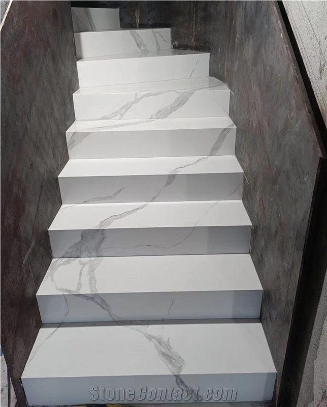 White Cararra Marble Look Sintered Stone Slab And Tile