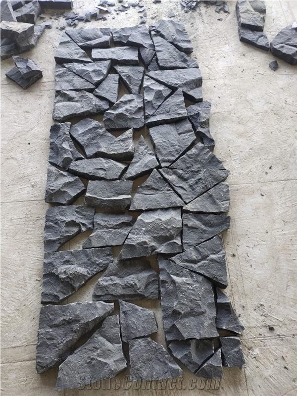 Rajasthan Black Basalt Stacked Stone Wall Panels