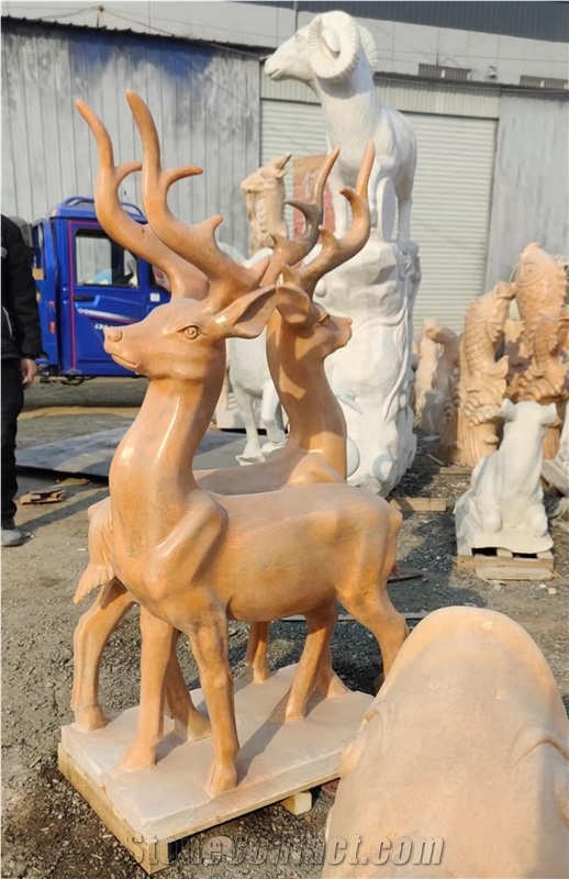 Female Deer Stone Sculpture Animal Carving Statue