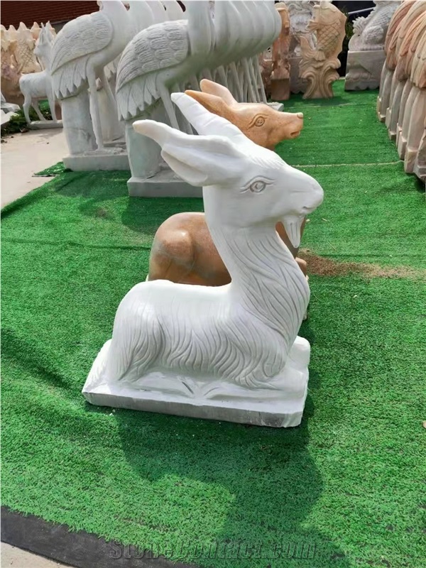 White Marble Goat Stone Animal Sculpture Garden Statue