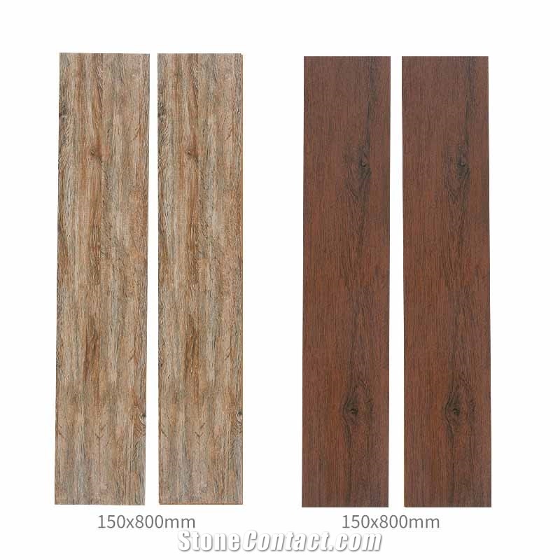 Cherry Wood Grain Plain Bright Non Slip Ceramic Floor Tile