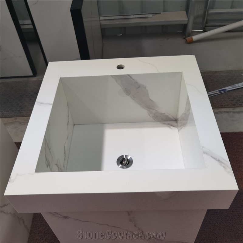 House Bathroom Engineered Sintered Stone Pedestal Sink For Hotel