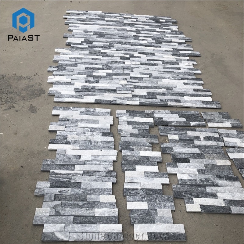 Alaska Grey And White Slate Tile Stacked Wall Cladding Panel