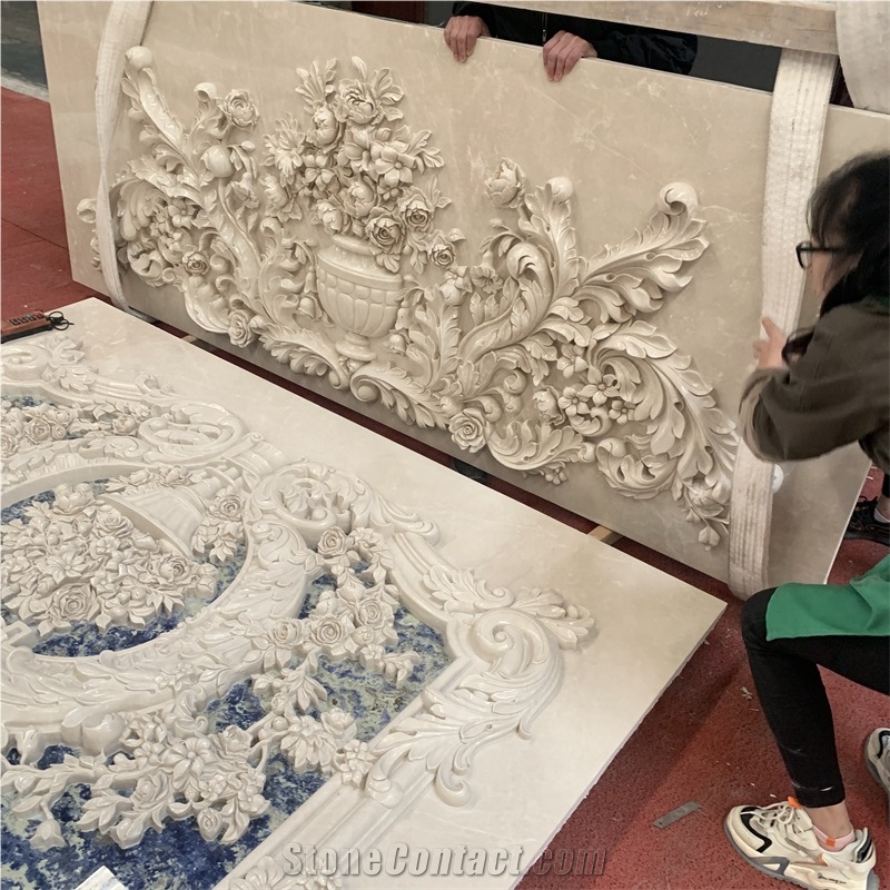 Luxury Cnc Flower Carved Background Wall For Hotel And Villa