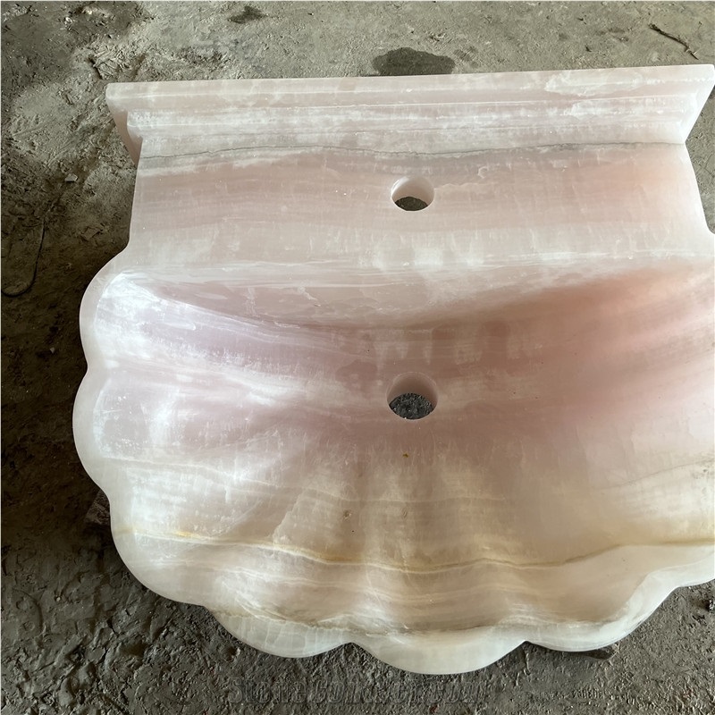 Luxury Natural Pink Onyx Flower Shape Sink Basin For Hotel