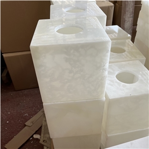 Modern Design Square White Onyx Tissue Box For Hotel & Villa