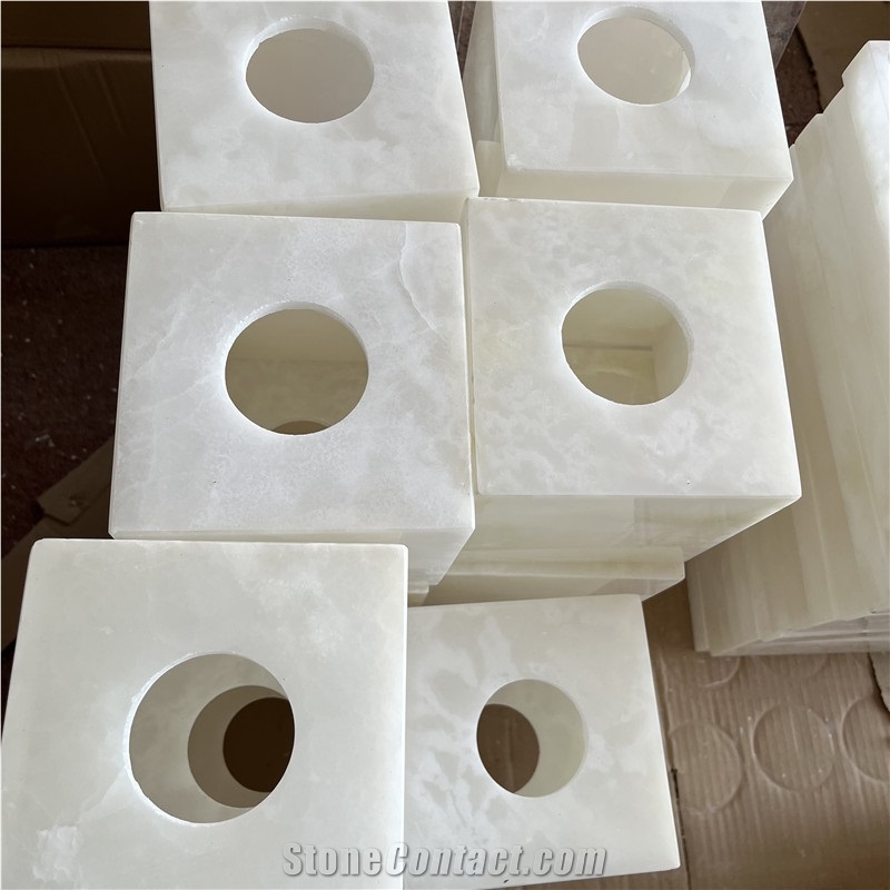 Modern Design Square White Onyx Tissue Box For Hotel & Villa