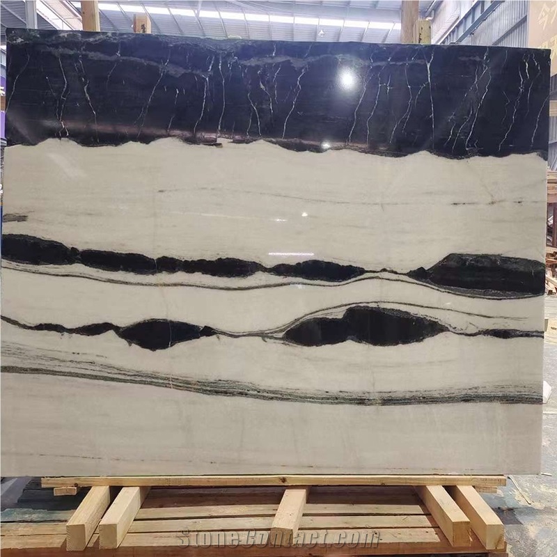 Panda White Marble Slabs With Black Veins Bookmatch For Wall