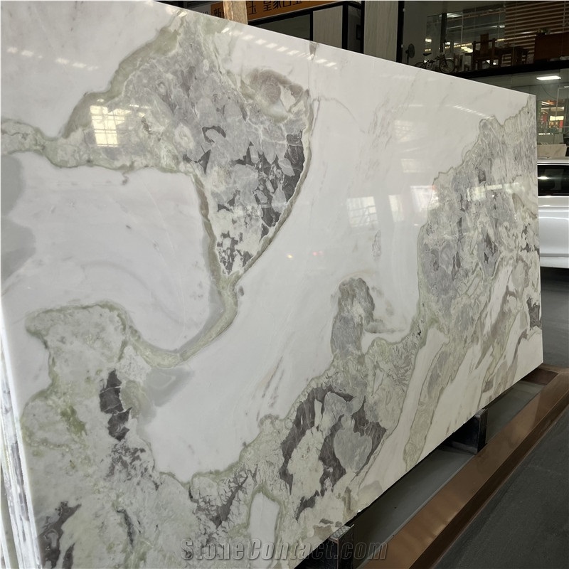 Picasso White Marble Slab With White And Green Vein For Wall