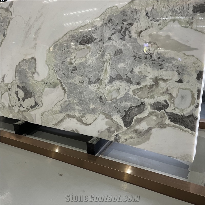 Picasso White Marble Slab With White And Green Vein For Wall
