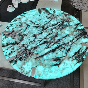 Snow Mountain Silver Backlight Exotic Stone Table Top