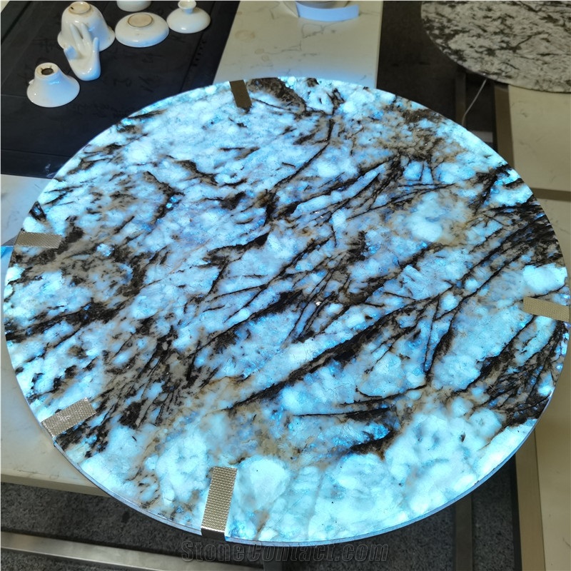 Snow Mountain Silver Backlight Exotic Stone Table Top