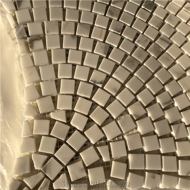 White Marble Fanshaped Mosaic Tiles Interior Background Wall