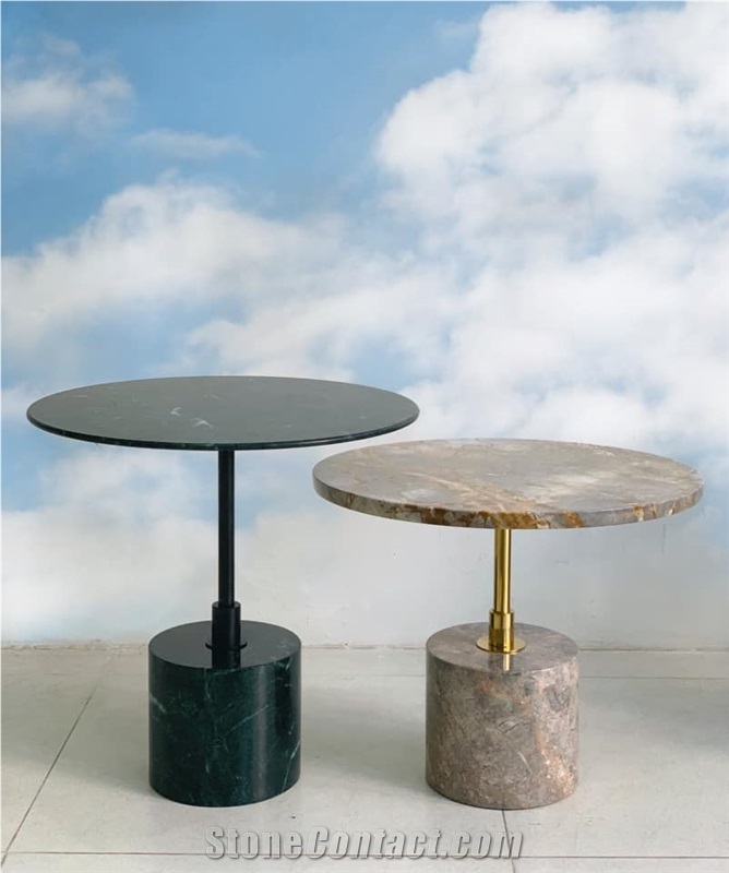 Coffee Table Round Top Made Of Marble Stone