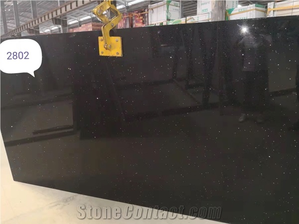 Black Color With White Galaxy Quartz Slabs And Tiles