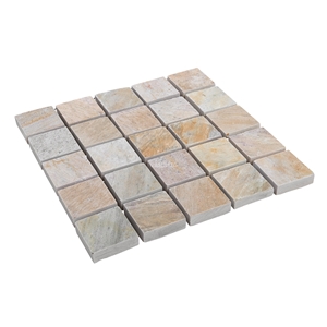 Yellow Quartzite Mesh Paver Cobbles