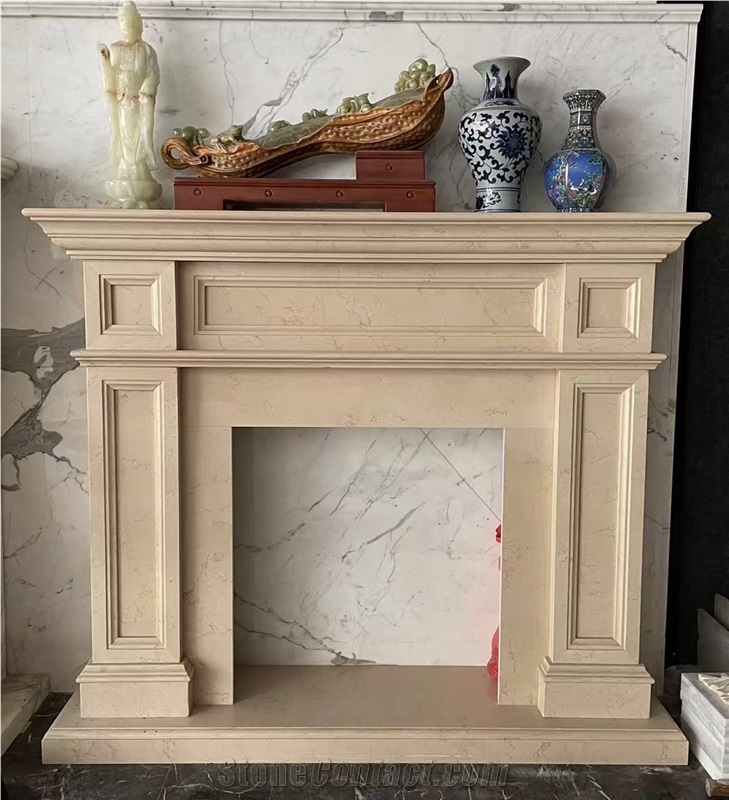 Indoor Marble Mantel Sculptured Statuario Stone Fireplace