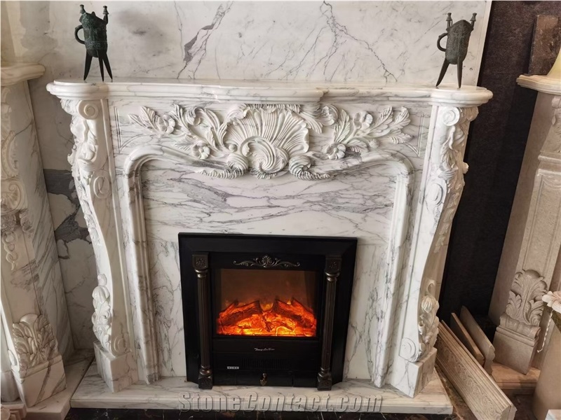 Indoor Stone Mantel Marble Arabescato Fireplace Surround