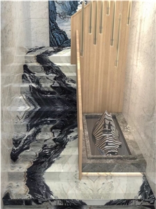 Interior Stone Stair Treads Marble Black White Staircase