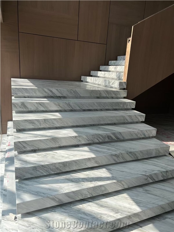 Interior Stone Stair Treads Marble Black White Staircase