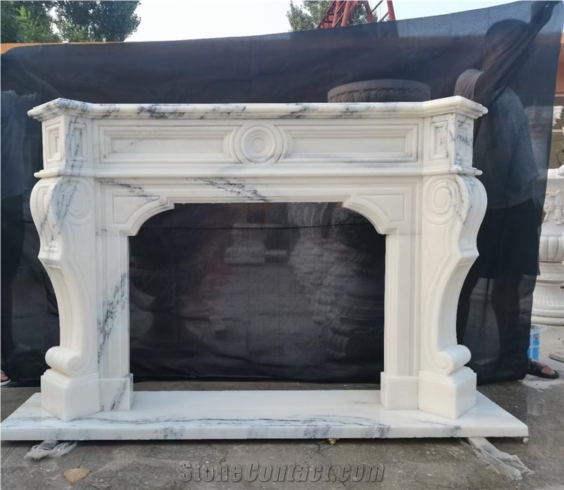 Marble Indoor Fireplace Traditional Beige Stone Mantel Piece