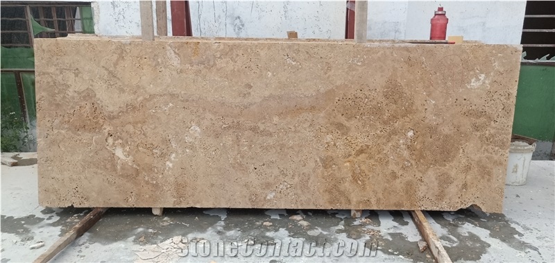 Persian Stone Slab Beige Travertine Veincut Slab For Kitchen