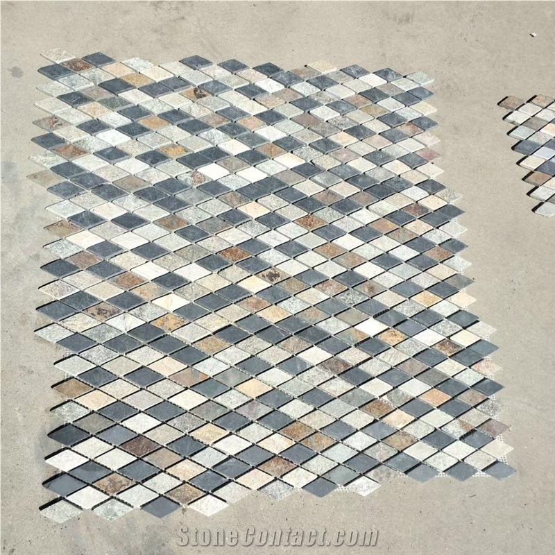 Stone Decor Mosaic Medallion Handmade Rusty Slate Floor Tile