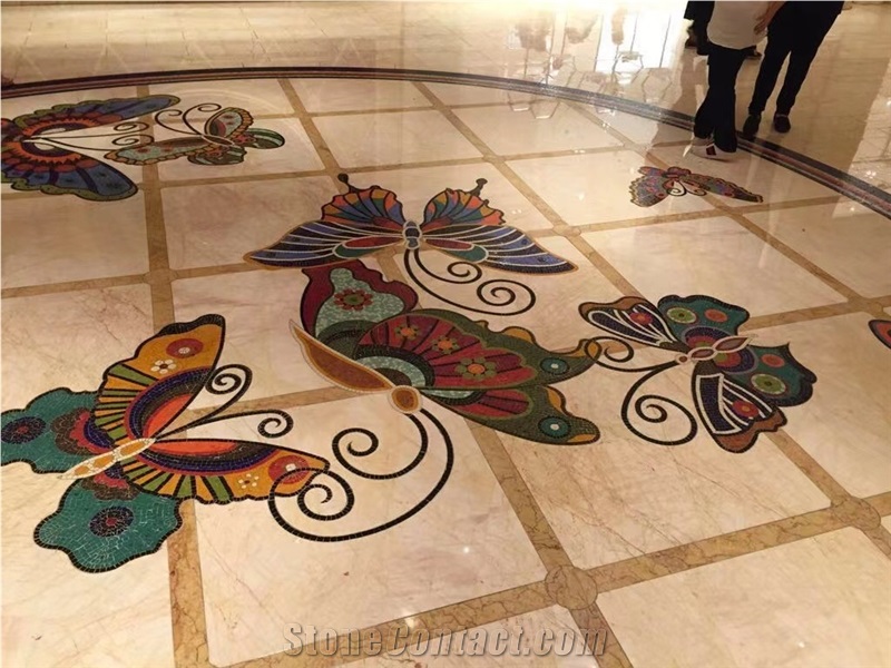 Stone Floor Mosaic Replica Marble Pietra Dura Mosaic Pattern