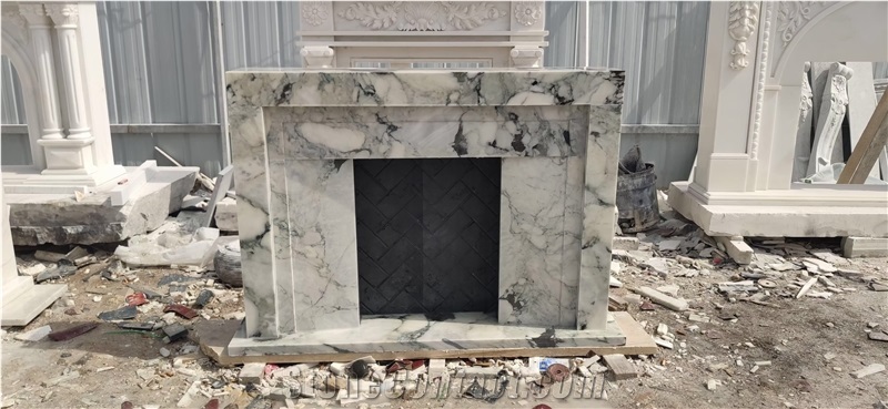 Stone Indoor Fireplace Mantel Marble Arabescato Fireplace