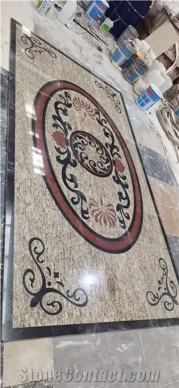 Stone Interior Waterjet Medallion Circle Marble Floor Carpet