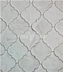 Arabesque Shape Watetjet Lantern White Glass Mosaic Lantern