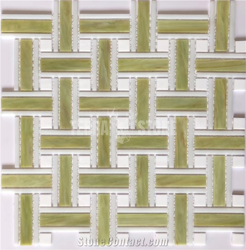 Basketweave Glass Mosaic Tile For Kitchen Backsplash