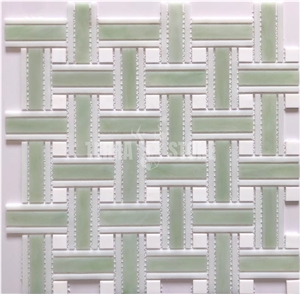 Basketweave In Glass Mosaic Tiles For Wall Decoration